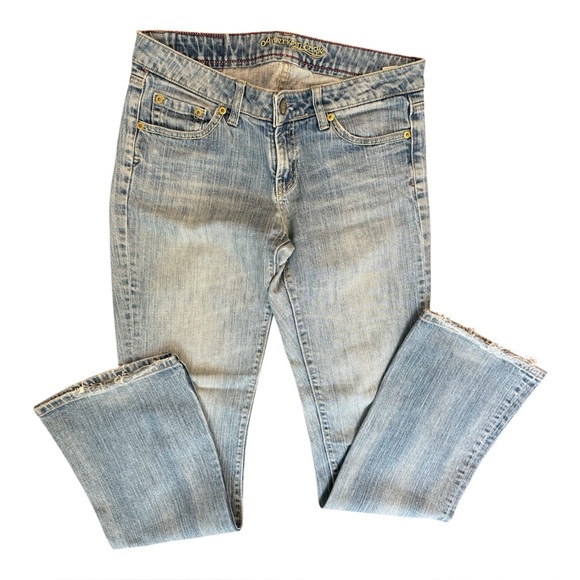 Y2K American Eagle Jeans Sz 6 Long Flare Boot Faded Low Rise Hipster Euro Indie‎ - Picture 1 of 11